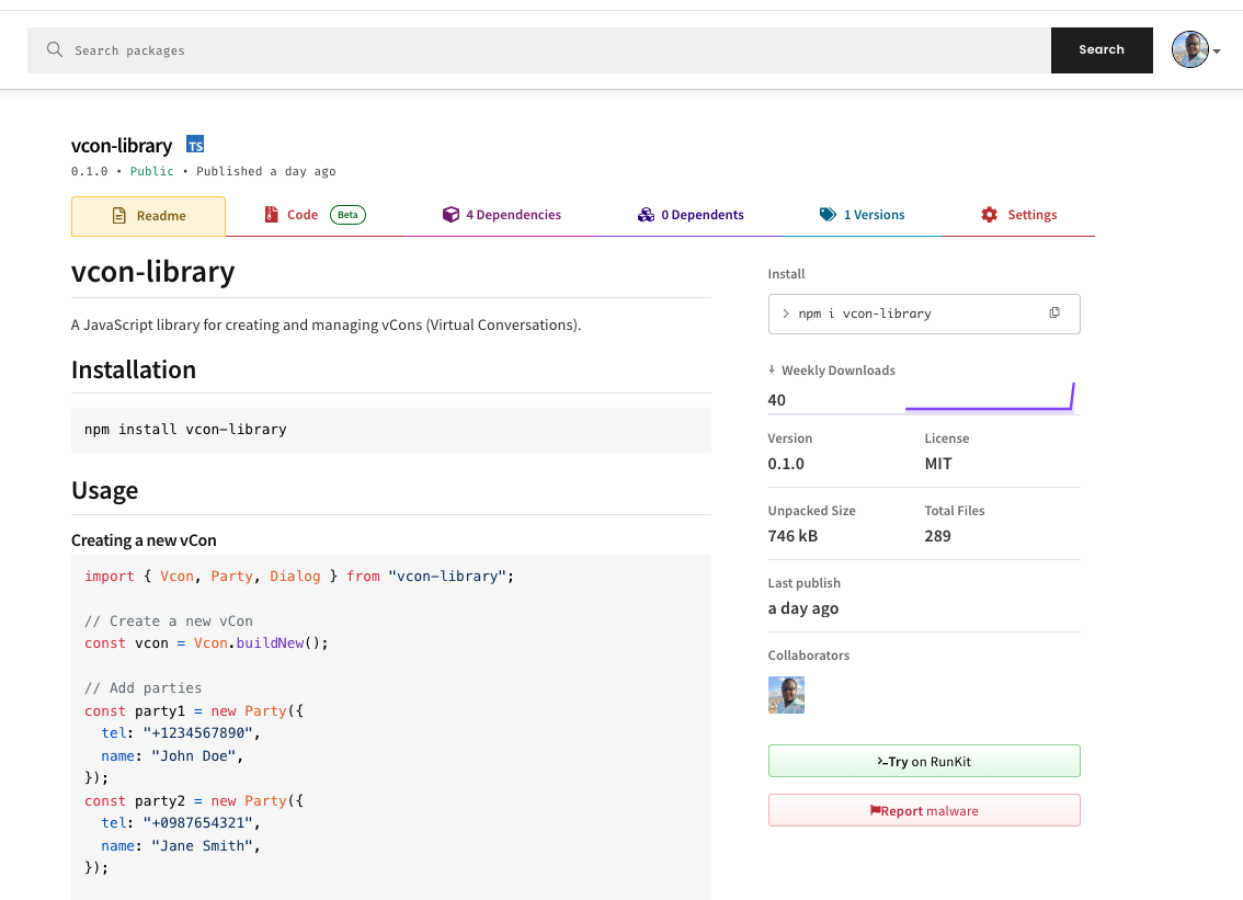VCon TypeScript NPM Library